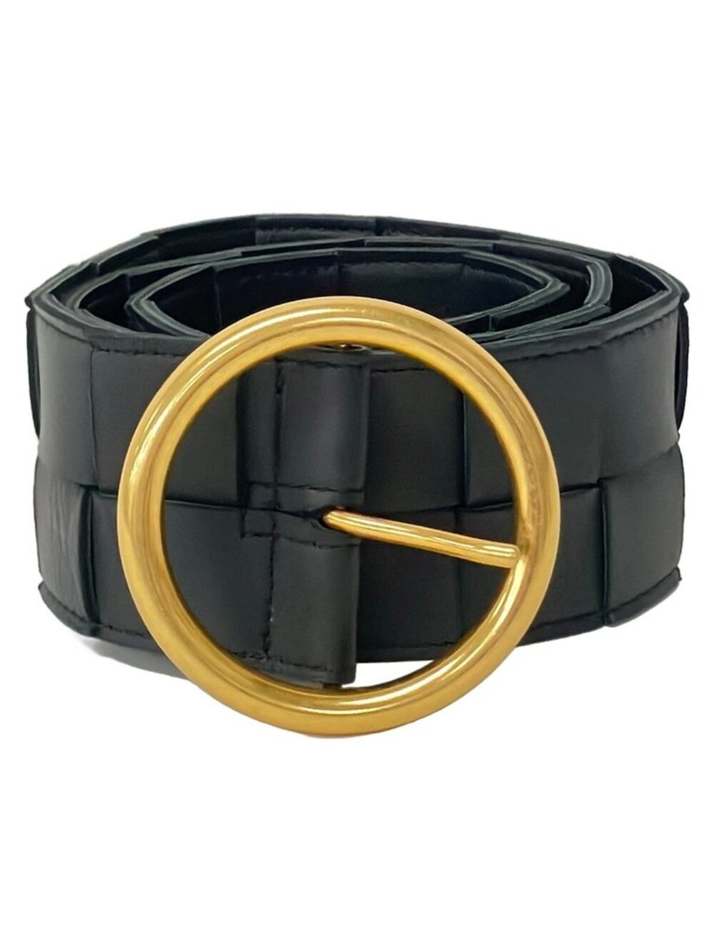 Bottega Veneta Belt 75 Black Gold Cassette Leather